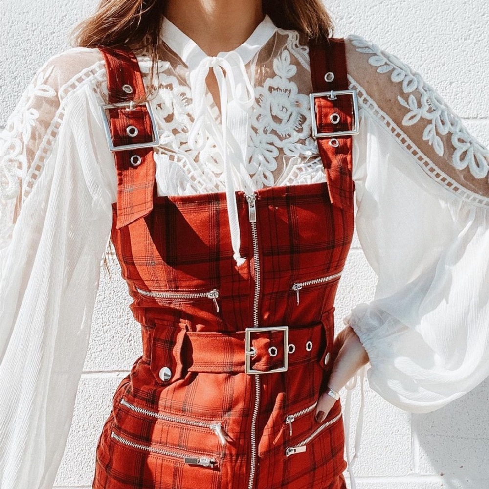 WeWoreWhat Moto Overalls in Red Plaid - Picture 12 of 16